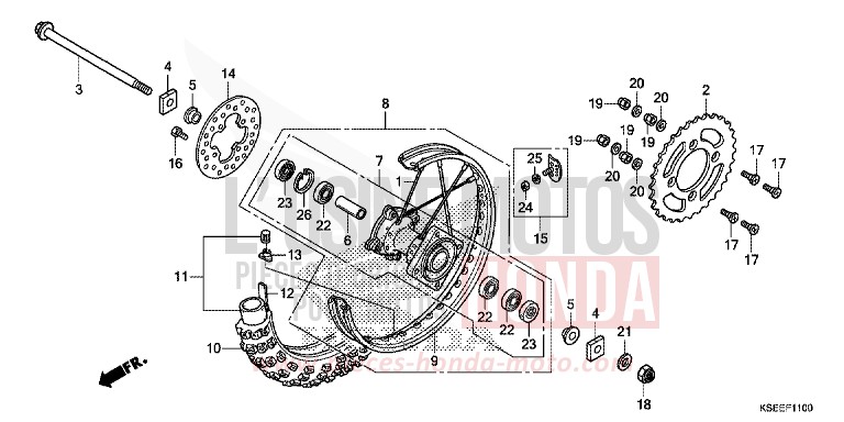 ROUE ARRIERE de CRF150R "Grandes Roues" EXTREME RED (R292) 2014